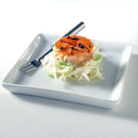 cedar-planked maple salmon with fennel coleslaw