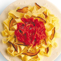 Traditional Egg Noodle with Sun Dried Tomato Sauce and Shiitake Mushrooms