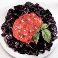 Squid Ink Pasta with Sun Dried Tomato Blush Sauce